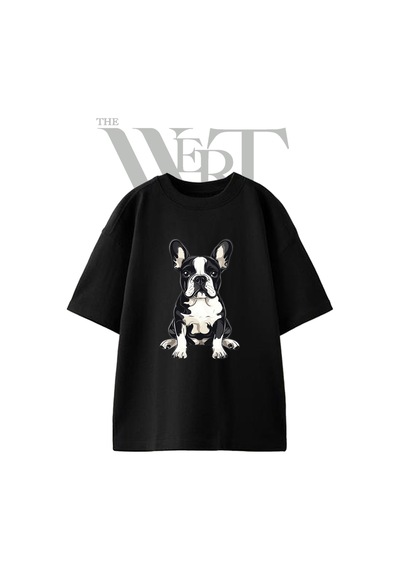 Thewert French Bulldog 2 Tasarım Baskılı Ünisex Siyah Oversize T-shirt