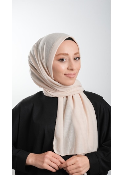 Hürrem Bone Bej Pratik Hazır Geçmeli Tesettür Şal Örme Kumaş Sade 2118_12
