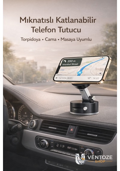 Katlanabilir Mıknatıslı Araç Telefon Tutucu Torpido Ve Cam Uyumlu 360 Derece Hareketli Akrilik Siyah