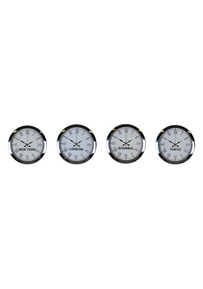 Royal Krom 4 Lü 36 Cm Metal Dünya Duvar Saatleri Sarı