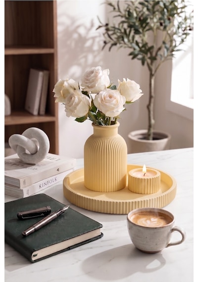 Senfoni Vazo Dekoratif Set - Modern Minimalist Estetik Tasarım Dekoratif Set - Pilli Mum, Mumluk Ve Tepsi Dahil Ev Ofis Salon Dekorasyonu İçin Şık Kompozisyon - Ahenk Tasarım Bej Senfoni Vazo Dekoratif Set - Modern Minimalist Estetik Tasarım Dekoratif Set - Pilli Mum, Mumluk Ve Tepsi Dahil Ev Ofis Salon Dekorasyonu İçin Şık Kompozisyon - Ahenk Tasarım Bej