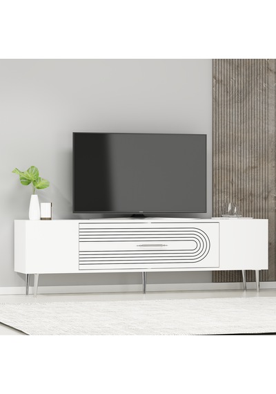Camilla Tv Sehpası Tv Ünitesi 150 Cm Beyaz Gümüş