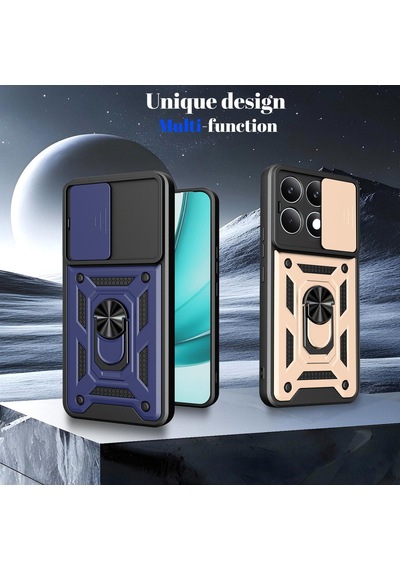Caseonn Xiaomi Poco X6 Pro Kılıf Sürgülü Kamera Korumalı Yüzüklü Mıknatıslı Tank Kapak Siyah