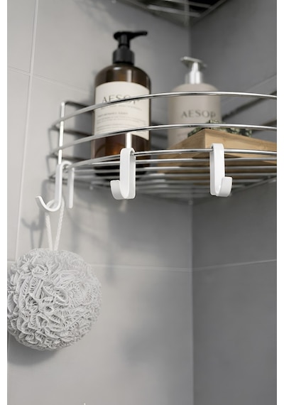 Sas Haus   Tek Katlı Köşe Duş Rafı Kancalı Banyo Şampuanlık & Organizer 2 Adet Krom Tk-01 Siyah