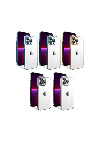 Zeyline Apple Uyumlu iPhone 13 Pro Kamera Korumalı Renkli Çerçeveli Zore Garaj Kapak-mavi Açık