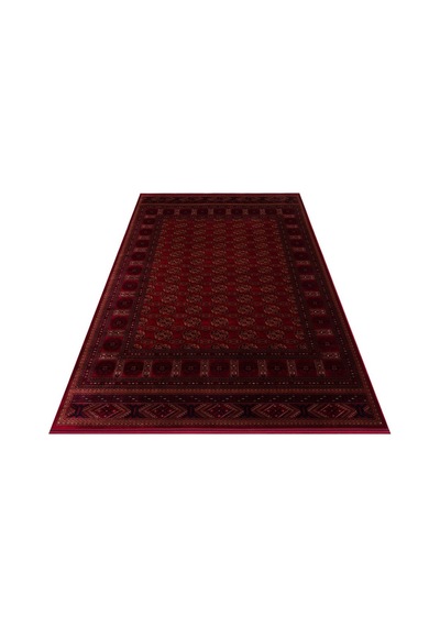 Eko Halı Herat Her 03 Red Afgan Desenli Viskon Sıkı Dokuma Kaymaz Tabanlı İnce Makine Halısı Krem - Kırmızı