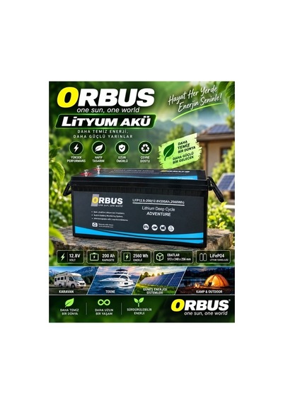 Orbus 12,8v Volt 200 Ah Amper Lityum Akü Ebatlar: 522x240x218mm