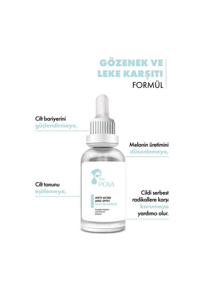 The Pova Gözenek Sivilce ve Leke Karşıtı Serum – Arbutin Niacinamide Zinc Pca 30 ML