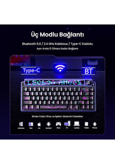Leobog Amg65 Mekanik Klavye Led Matrix Ekranlı Jasper Switch Rgb Hot-swap Oyuncu Klavyesi Siyah