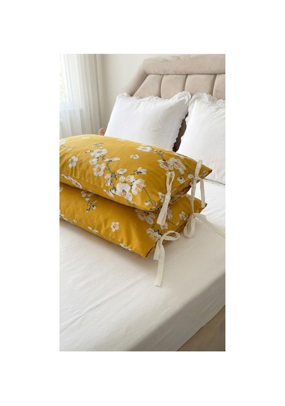 %100 Pamuklu Çiçek Desenli Bağcıklı Yastık Kılıfı 2 Adet 50x70 Cm Sarı - 864755501 Sarı
