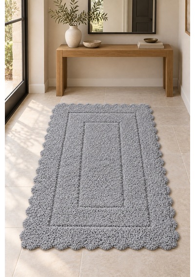 Alanur Bodrum Tufting Cotton Pamuklu El Işi Örgülü Paspas 110 80 X 135 Cm gri