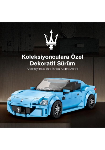 Reobrix Technic 824 1/24 Granturismo Maserati Mavi Spor Araba Yaratıcı Yapı Blok Seti Building Blocks - 384 Parça
