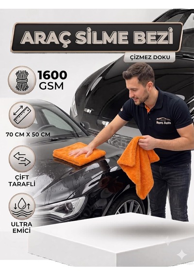 1600 Gsm Çift Taraflı Araç Kurulama Havlusu 70x50 Cm - Ultra Emici Mikrofiber Oto Bezi Turuncu