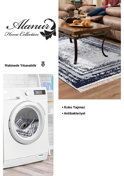 Dekoreko Kaymaz Taban Djt Salon Halısı Star Pamuk Saçaklı Modern M5132 lacivert