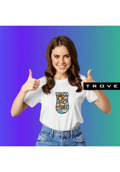 Unısex Kadın Erkek Hediye Istanbul Yedi Tepe Baskılı Çay Bardak % 100 Pamuk Tasarım T-shirt Beyaz