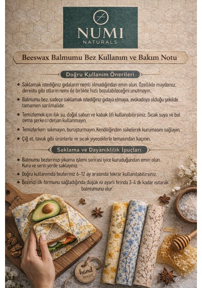 Balmumu Gıda Saklama Bezleri Premium 3 Lü Set 30 30 Cm - Cozy Kitchen Serisi Çok  Renkli