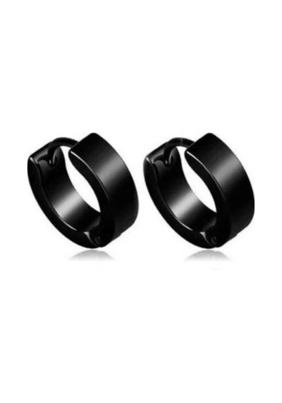 Siyah Erkek Halka Küpe 14 Mm 1 Çift Paslanmaz Çelik