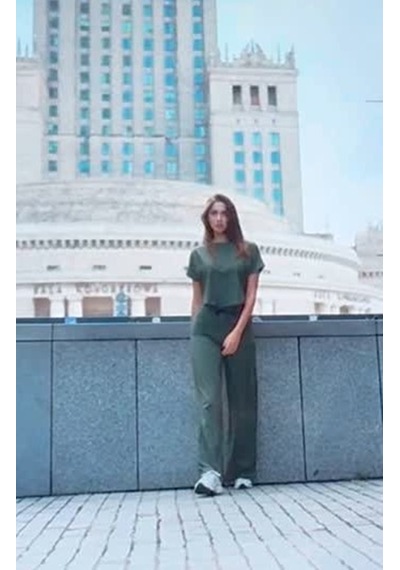 Lismina Yuvarlak Kesimli Yoga Tişörtü Haki Yeşil