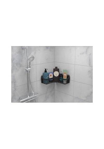 Banyor Köşe Yapışkanlı Banyo Rafı, Köşe Banyo Düzenleyici, Duş Rafı Organizer Şampuanlık, Plastik Siyah Diğer