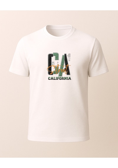 California Ca Baskılı T-shirt Beyaz
