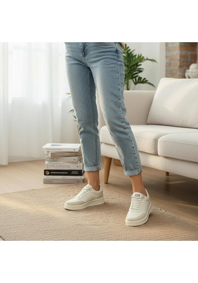 Papatay 1011 Hazır Taban Unisex Spor Ayakkabı Bağcıklı Rahat Sneaker Bej