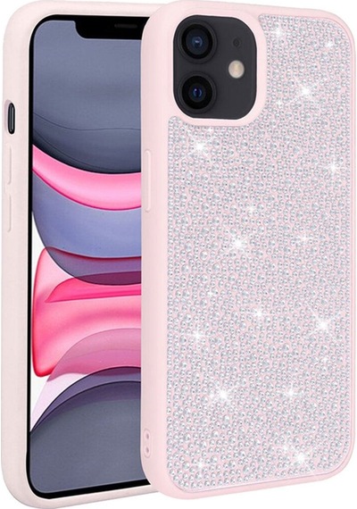 Apple Uyumlu iPhone 12 Kılıf Parlak Taşlı Tasarım Zore Ston Kapak Pembe