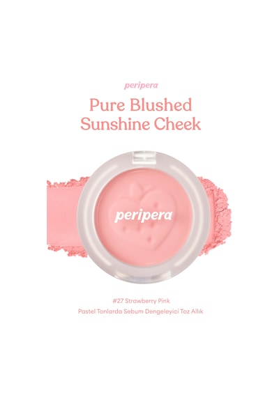 Pastel Tonlarda Sebum Dengeleyici Toz Allık Perıpera Pure Blushed Sunshine Cheek 27 Strawberry Pink 27 Strawberry Pink