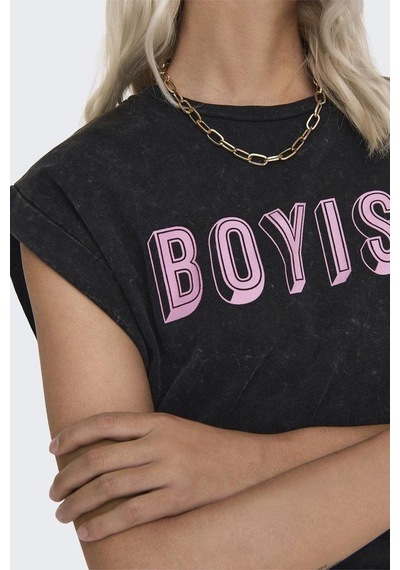 Only Onldahlıa S/s Text Fold-up Top Box Jrs Kadın T-shirt 15316644 Siyah