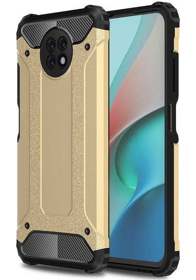 Noktaks - Redmi Note 9 5g Uyumlu - Kılıf Çift Katman Zırh Tank Crash Military Kapak - Gold Gold