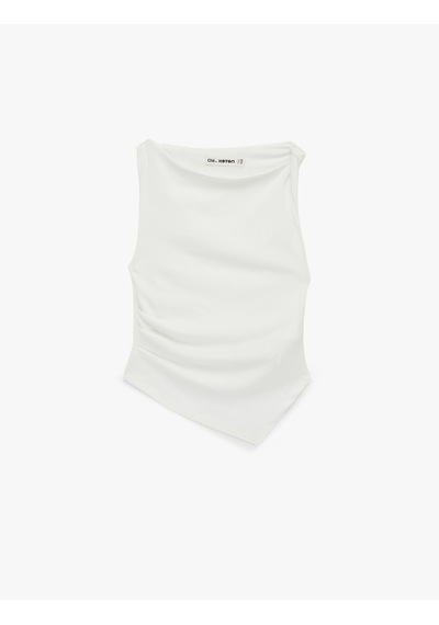 Koton Asimetrik Kayık Yaka Kolsuz Slim Fit Drapeli Bluz Ekru 6sal30189ık