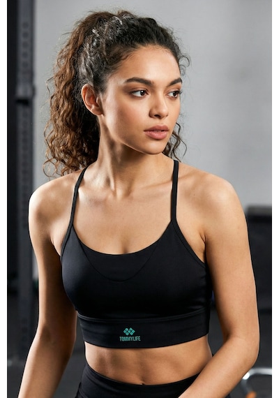 Tommy Life Siyah Standart Fit Baskılı Sırt Detaylı Kadın Spor Büstiyer - 97300