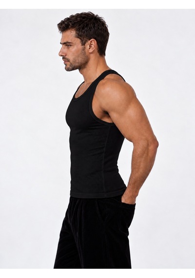 We&me Erkek Halter Yaka Slimfit Sporcu Likralı Atlet Siyah