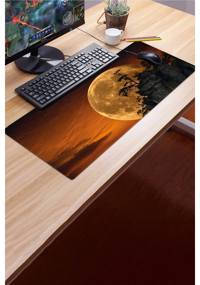 Sonictouch Klavye Mousepad 32x70cm Dikişsiz Pürüzsüz Sıvı Geçirmez Kaymaz Taban Kehribar Ay