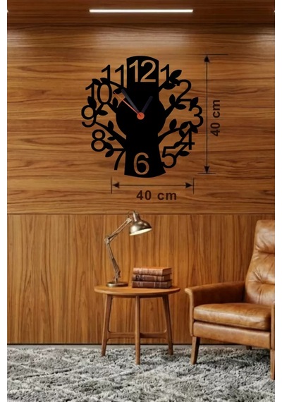 Mey İthalat Modern Hayat Ağacı Tasarım Ahşap Duvar Saati - 40x40 Cm Dekoratif Çok Renkli