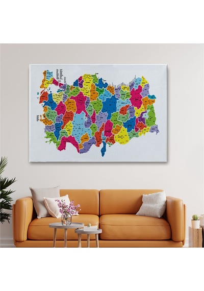 Es10 Türkiye Haritası Kanvas Tablo İl ve İlçeli Ayrıntılı Eğitici Dekoratif Tablo 3033 (150 x 85)