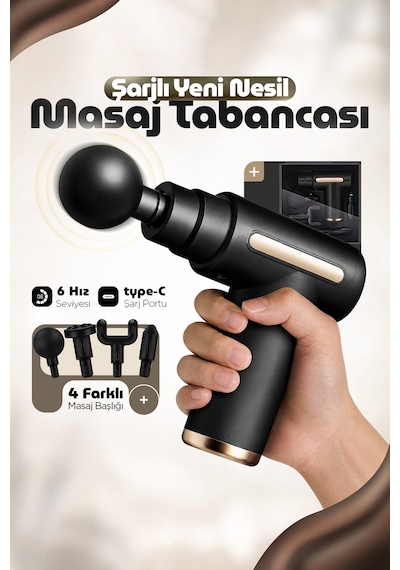 4 Başlıklı Yeni Nesil Şarjlı Masaj Cihazı Sporcu Masaj Aleti Siyah