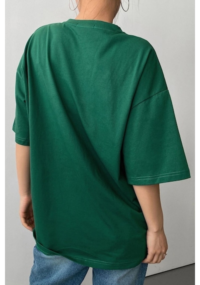 Noıssey Unisex Paw Baskılı T-shirt Yeşil