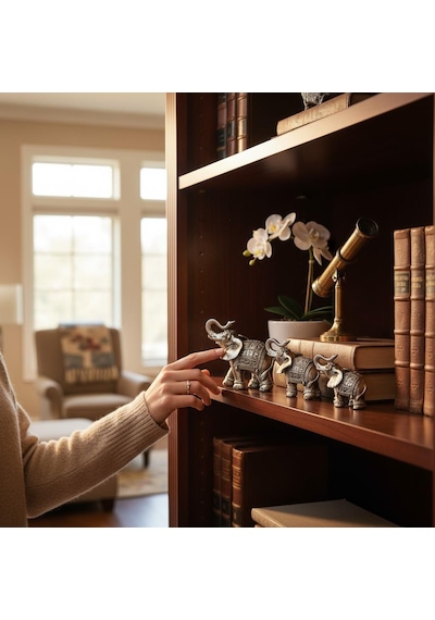 Lüks Motif İşlemeli Feng Shui 7 Li Şans Bereket Fil Heykeli Biblo Seti Ev Ofis Yeni Yıl Hediyesi 8