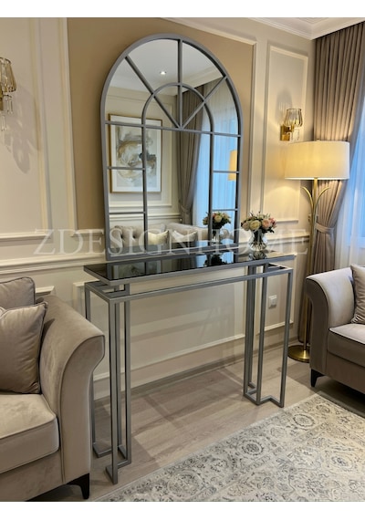 Gümüş Metal Dresuar Takımı Füme Raflı Modern Tasarım Zdsgnhmezz0021
