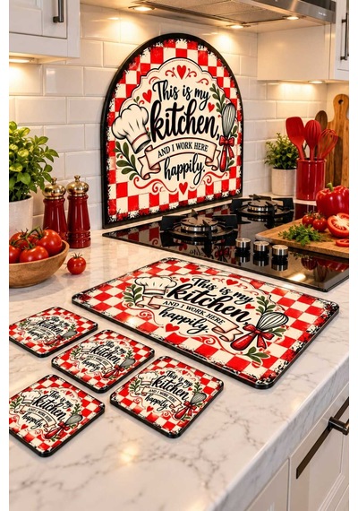 Gökçeoğlu Cam Mutfak Seti 3'lü Set Ocak Arkası Koruyucu Oval Şekilli 52x60 Cm Kesme Tahtası 20x30 Cm 4'lü Bardak Altlığı 10x10 Cm Çok Renkli