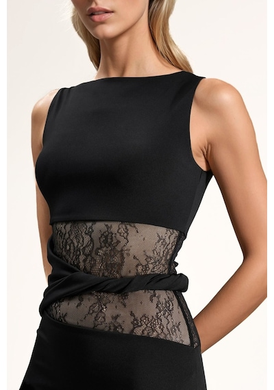 Hiccup Dantel Cut-out Detaylı Maxi Elbise Siyah