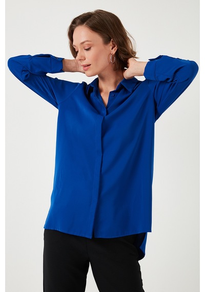Lela Regular Fit Önü Kısa Arkası Uzun Düz Bayan Gömlek 611Go020 Saks