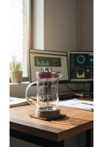 French Press - Filtre Kahve Ve Bitki Çayı Demliği 600ml Gri Çok Renkli