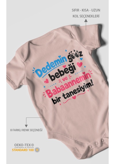 Morivokids Dedeye Ve Babaanneye Özel Kısa Kollu Bebek Body %100 Pamuk Zbn151-kk Pastel Pembe