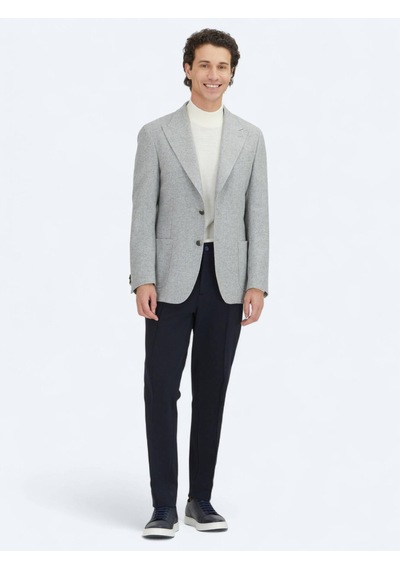 Kip Gri Desenli Modern Fit Yün Karışımlı Ceket Gri