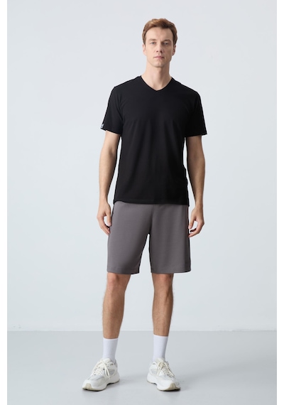 Air Jones Tommy Life Koyu Gri Pamuklu Kalın Yumuşak Dokulu Standart Fit Basic Erkek Şort - 81276 Koyu Gri