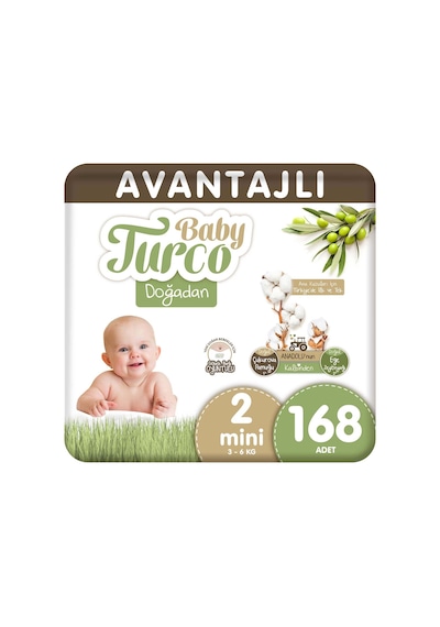 Baby Turco Doğadan Bebek Bezi 2 Numara Mini Avantajlı 168 Adet