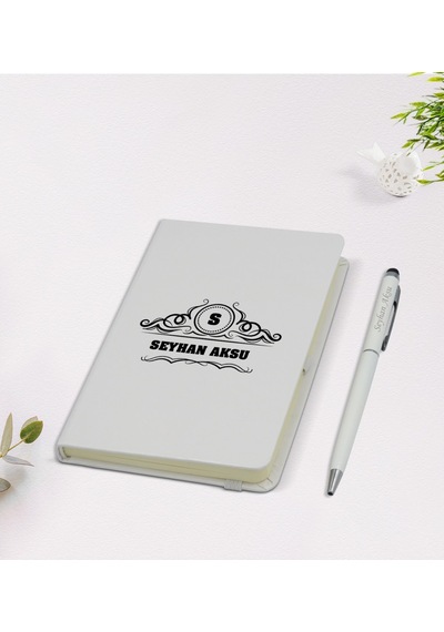 Kişiye Özel İsimli 9X14Cm Beyaz Defter Ve Kalem Seti - Mod N11.68