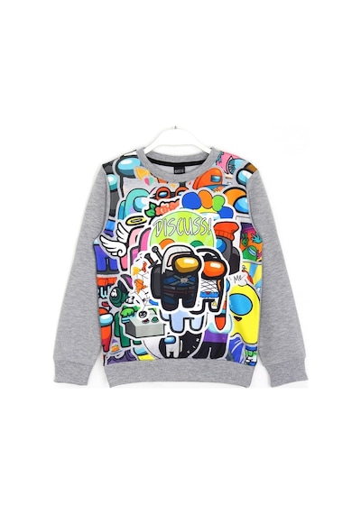Among Us Dijital Baskı Erkek Çocuk Sweatshirt 5 - 14 Yaş Gri