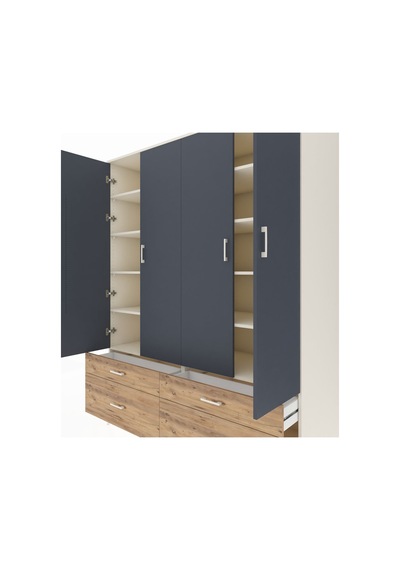 Kronos Gardrop 10 Raflı 4 Çekmeceli 4 Kapaklı 176x59x221 Aytaşı-antrasit/çam Antrasit/çam Kronos Gardrop 10 Raflı 4 Çekmeceli 4 Kapaklı 176x59x221 Aytaşı-antrasit/çam Antrasit/çam